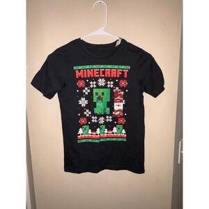 New Minecraft Creeper Kids Black Graphic T-Shirt Ugly Sweater Style Size 6/7
